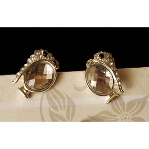 Silver Crystal Rhinestone Bird Earrings